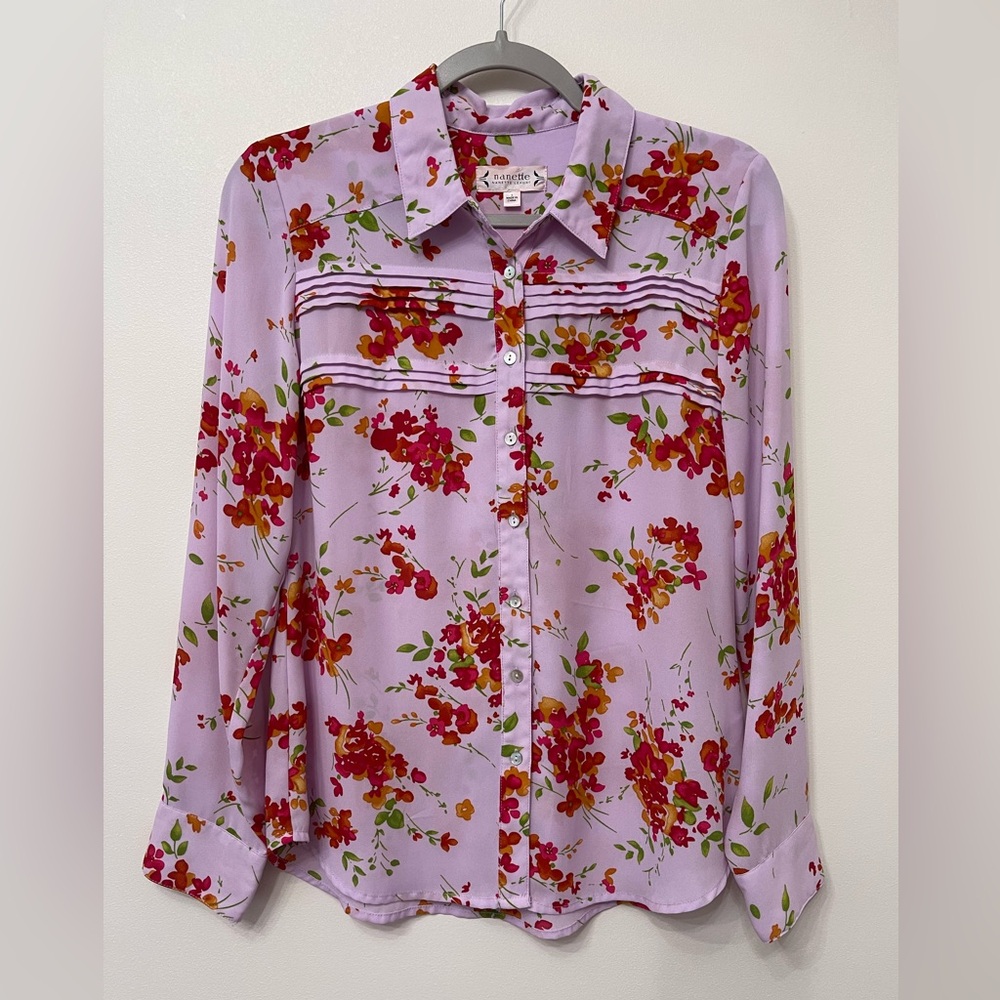 Nanette Nanette Lepore Sheer Floral Button Down Blouse